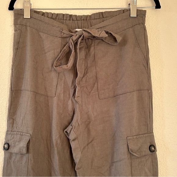 Style Me Olive Green Lenin Blend Cargo Pants Women Size Petite Small - Picture 3 of 8